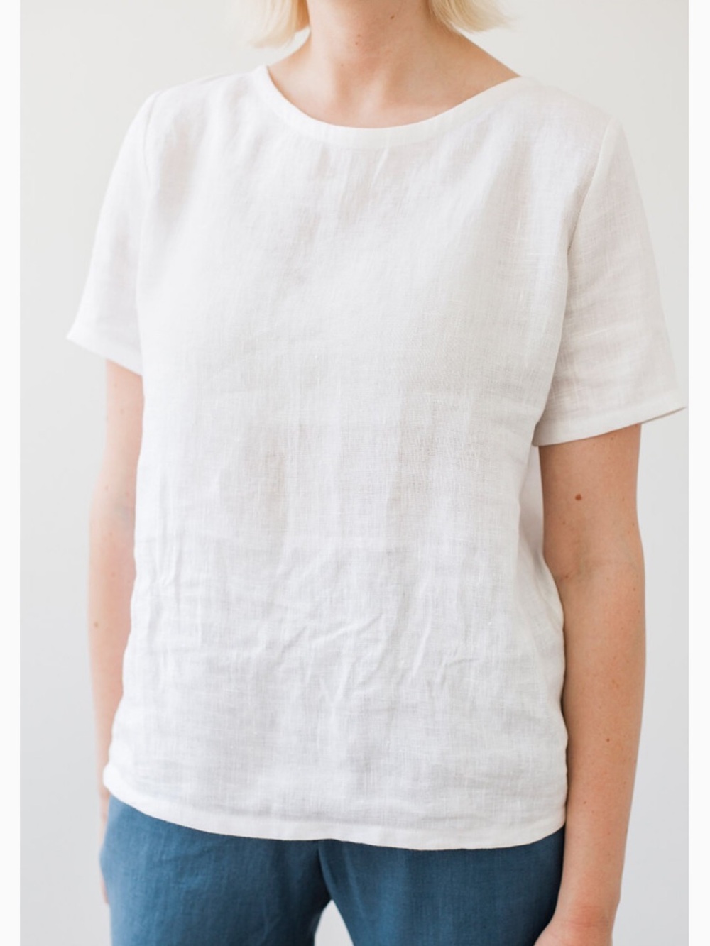 FLAX 100% Linen White Fundamental Tee Scoop Neck Top S